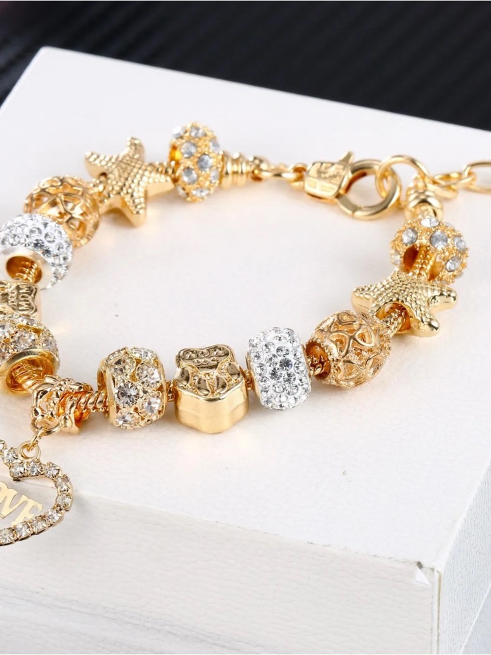 Gold Crystal Charm Bracelet  Women Jewelry